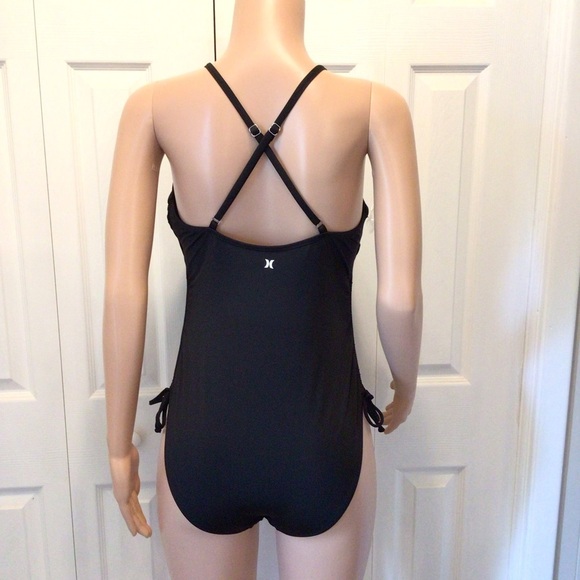 Hurley Womens Black Classic Logo Print Cinch Sides One Piece Swimsuit Size XL - Picture 4 of 9